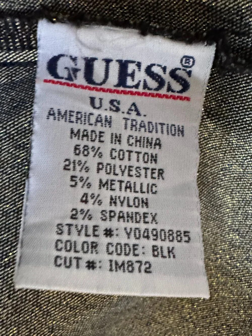 Vintage GUESS Metallic Gold Thread Black Denim Trucker Jacket in Women's Large